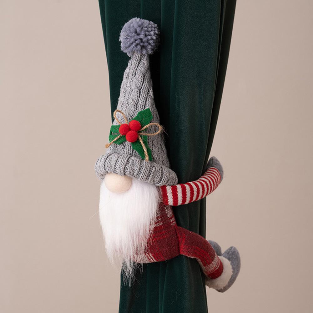 Christmas Curtain Tieback Hold Back Fastener With Magic Sticker Cute Rudolf Faceless Doll Curtain Buckle For Home Office Window