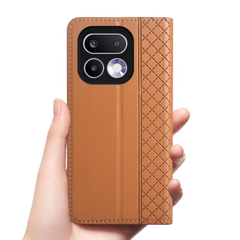 Чехол-книжка для Realme 16 Realme16 Pro Plus 5G Натуральная кожа Магнитная крышка Коровья кожа Сетчатый узор Карман для карт Кошелек Чехлы