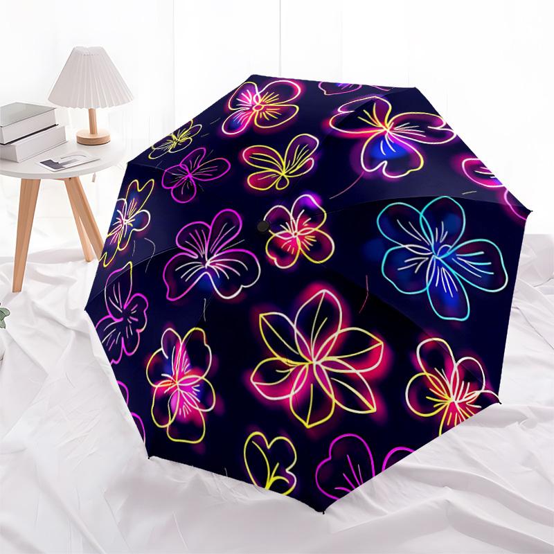 1PC Neon Flowers Automatic Folding Umbrella Portable Collapsible 8-Rib Umbrella for All Seasons, Casual Outdoor Accessory, A40