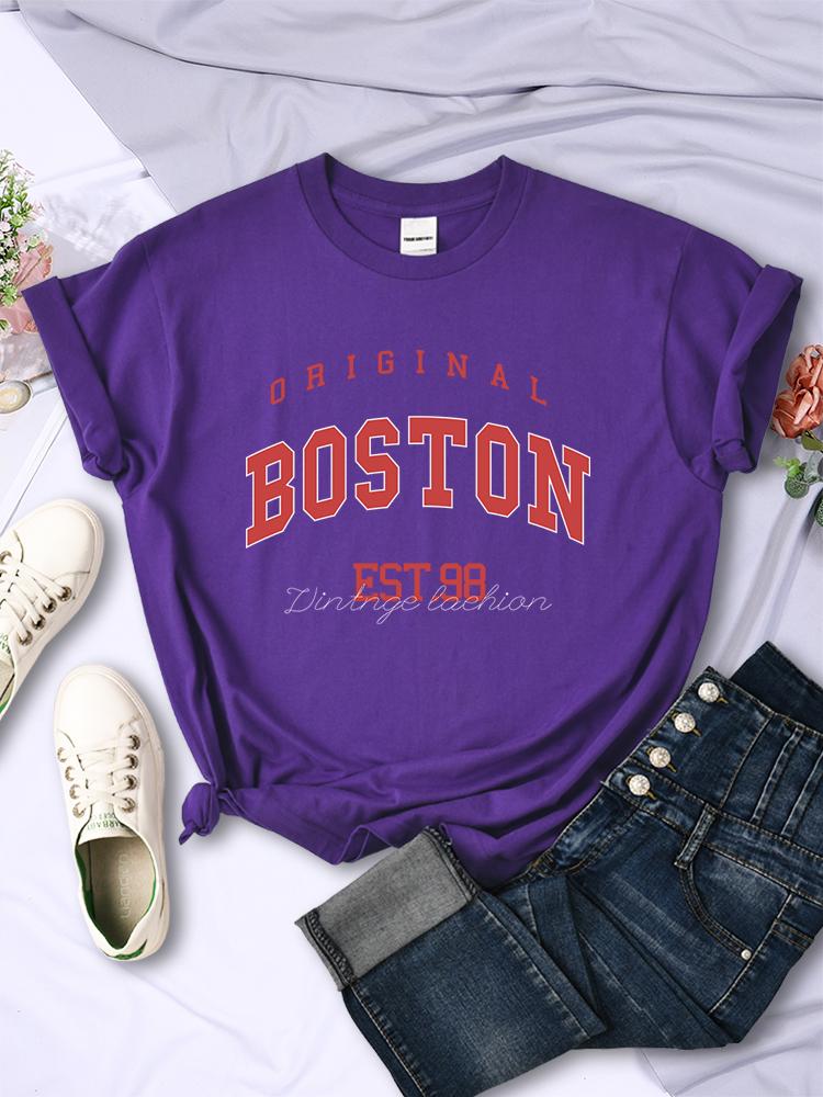 Оригинальная футболка Boston Est.98 Street Letter, женская летняя дышащая футболка в стиле хип-хоп, повседневная, крутая, с коротким рукавом, мягкая уличная одежда