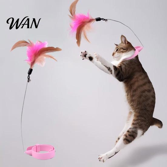 Self-play Cat Toy Collar Feather Interactive Wand Hands Free for Indoor Cats Teaser with Bell Adjustable Kitty Solo Play