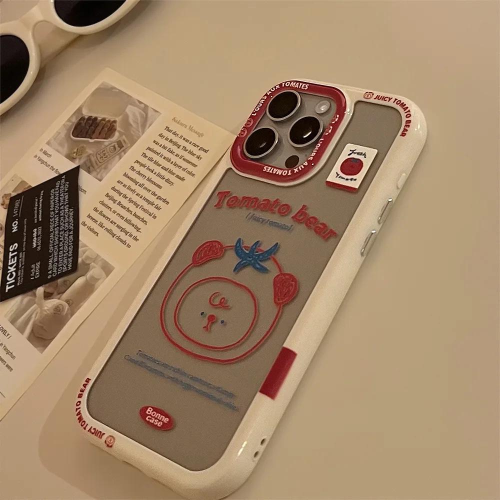 Милый мультяшный помидорный медведь чехол для телефона для iPhone 17 16 15 14 13 12 11 Pro Max X XR XS Акриловый прозрачный противоударный защитный жесткий чехол
