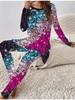 Евро-американская мода 3D с блестящим принтом женская футболка с длинным рукавом на четыре сезона + длинные брюки комплект из двух предметов. Идеальный подарок на Новый год и Рождество