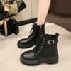 Retro Temperament Fashionable Platform Lace-up Short Boots 2025 Autumn and Winter New Fashionable Versatile Side Zipper Martin Boots Women