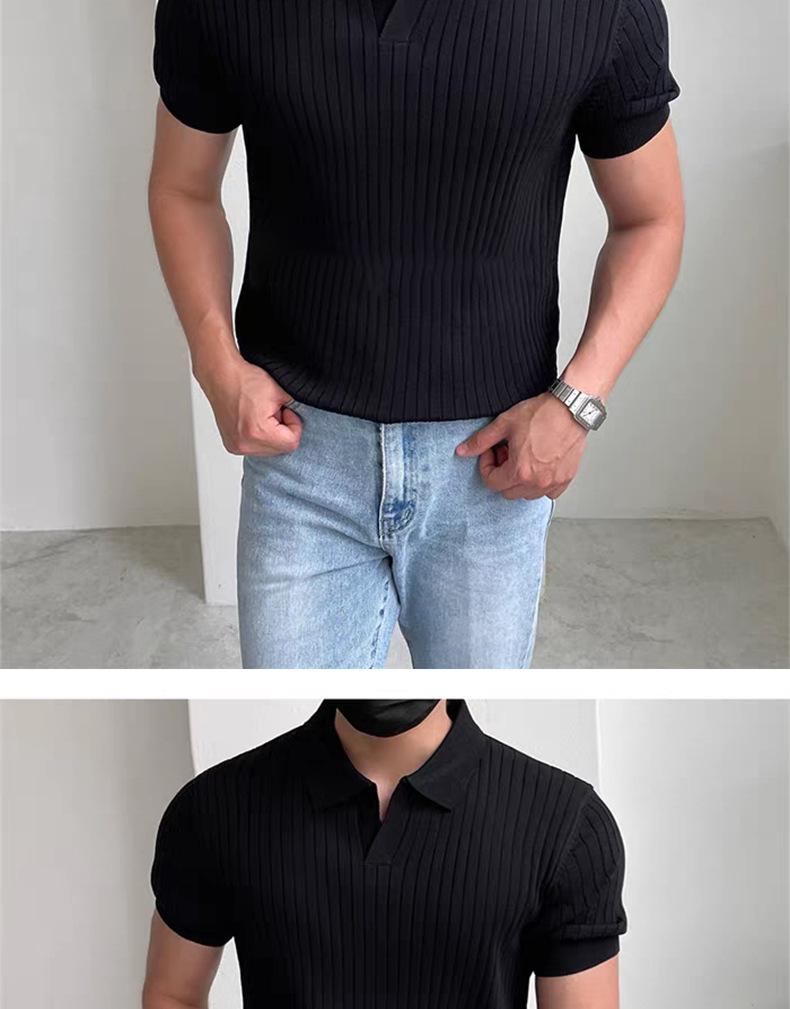 Men's Summer Slim Fit Korean Style Short Sleeve Polo Shirt, Turn-Down Collar, Solid Color, Casual Temperament.