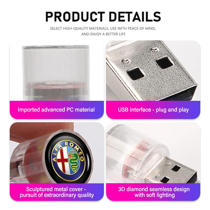 For Alfa Romeo For Alfa Romeo Mini USB LED Car Light Auto Interior Atmosphere Light Emergency Lighting Light 159 Giulietta Giuli jgf852