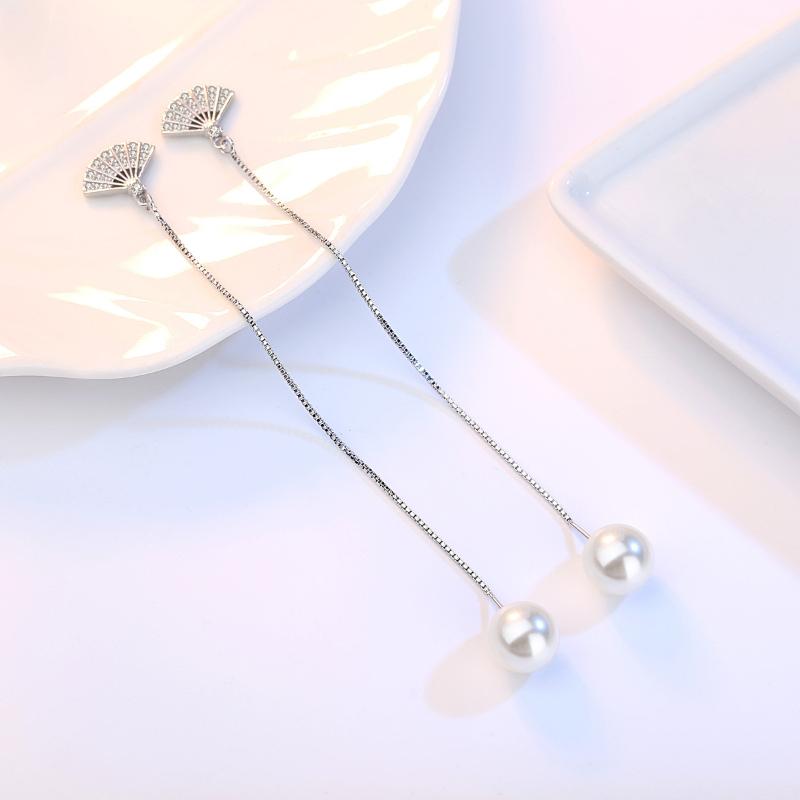 Женские винтажные корейские модные элегантные простые антиаллергенные серьги-гвоздики с цирконом и кристаллами в форме листьев, жемчугом, с длинной кисточкой, веером, серьги-гвоздики, ювелирные изделия, рождественские подарки