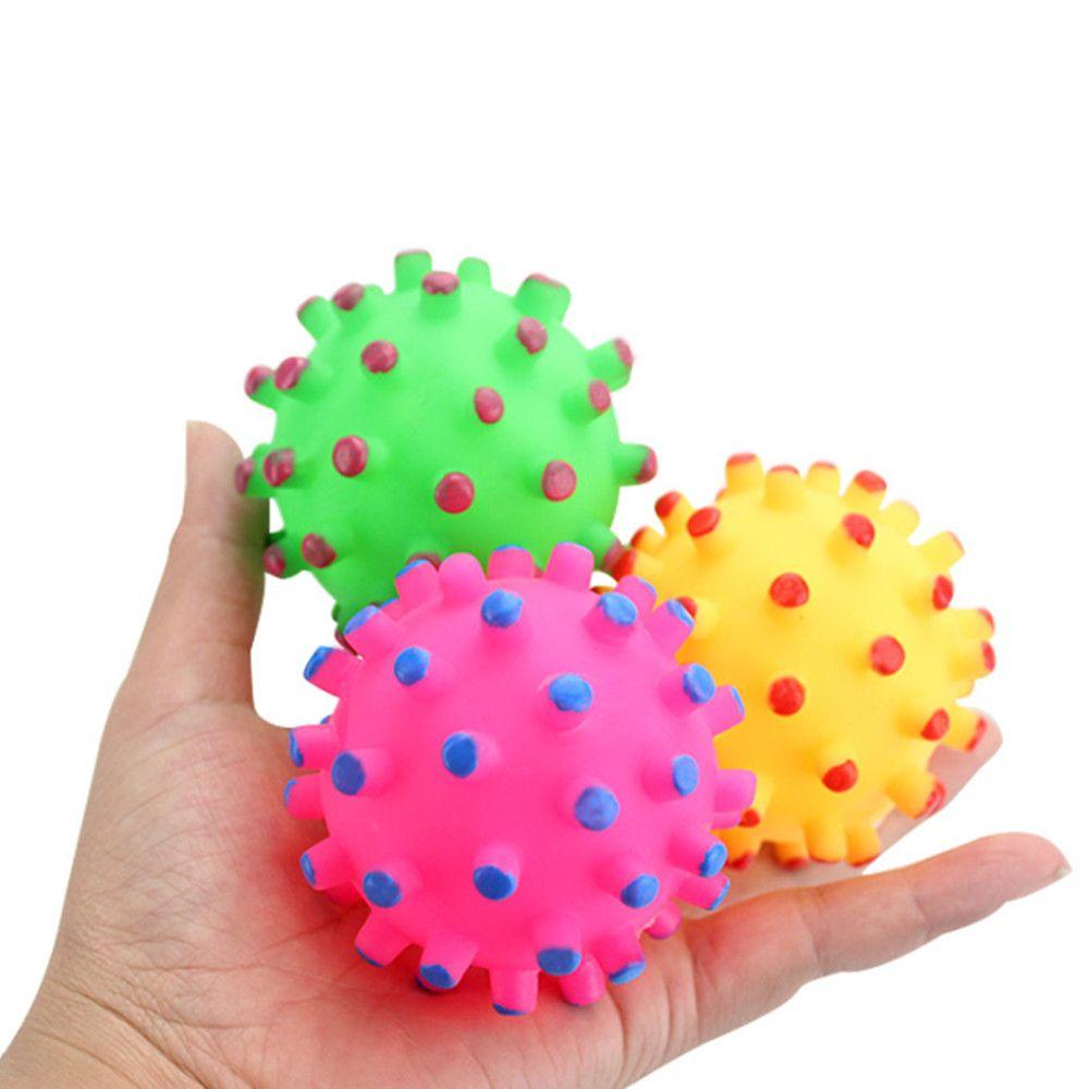 Color Interactive Play Teeth Cleaning Crazy Soft Rubber Dog Chew Ball Squeaky Sound Funny Pet Toys