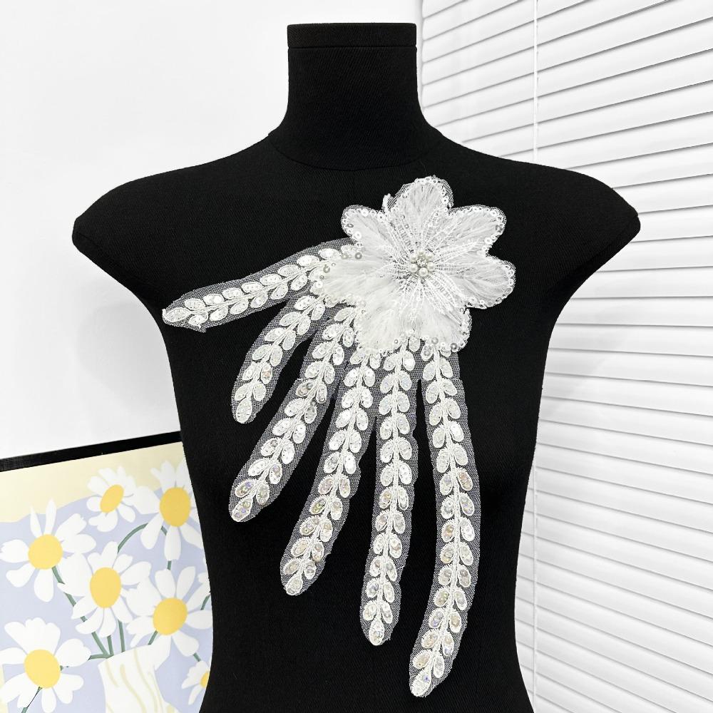 Pearl Bead Inlay Sequin Beaded Lace Embroidery Wedding Dress Patch Bridal Veil Ornament