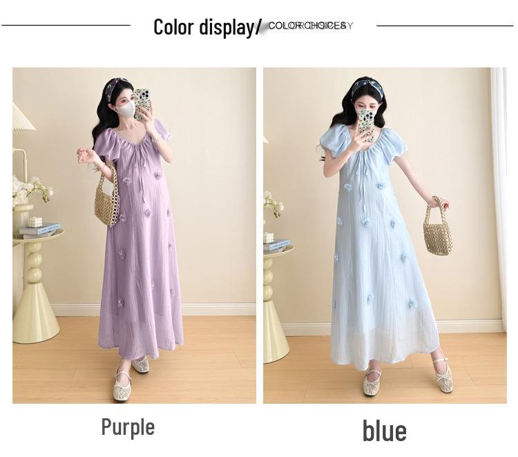 2026 Summer Korean Style Puff Sleeve Knee-Length Maternity Dress