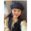 Women S Denim Beret With Double Bowknot Large Head Size Painter Hat