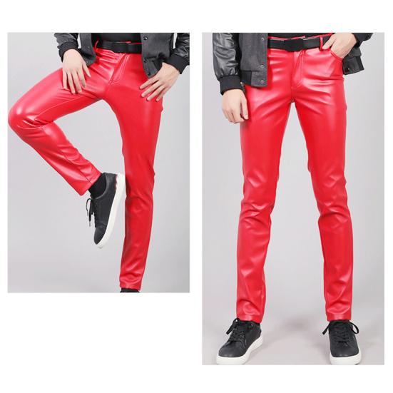 Мужские брюки из искусственной кожи средней посадки с гладкой застежкой-молнией на пуговицах