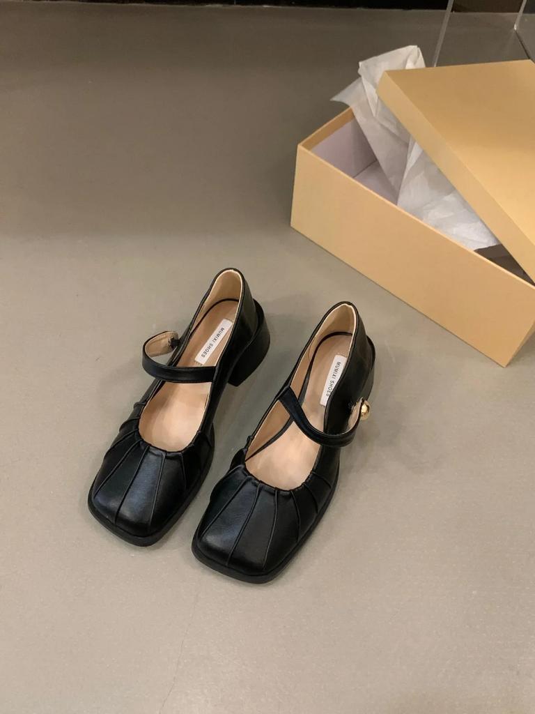 Fashion Women Casual Mary Jane Fashion Shallow Design Soft Leather Mary Janes Shoes Autumn Dress Square Head Women Lolita Platform Shoes