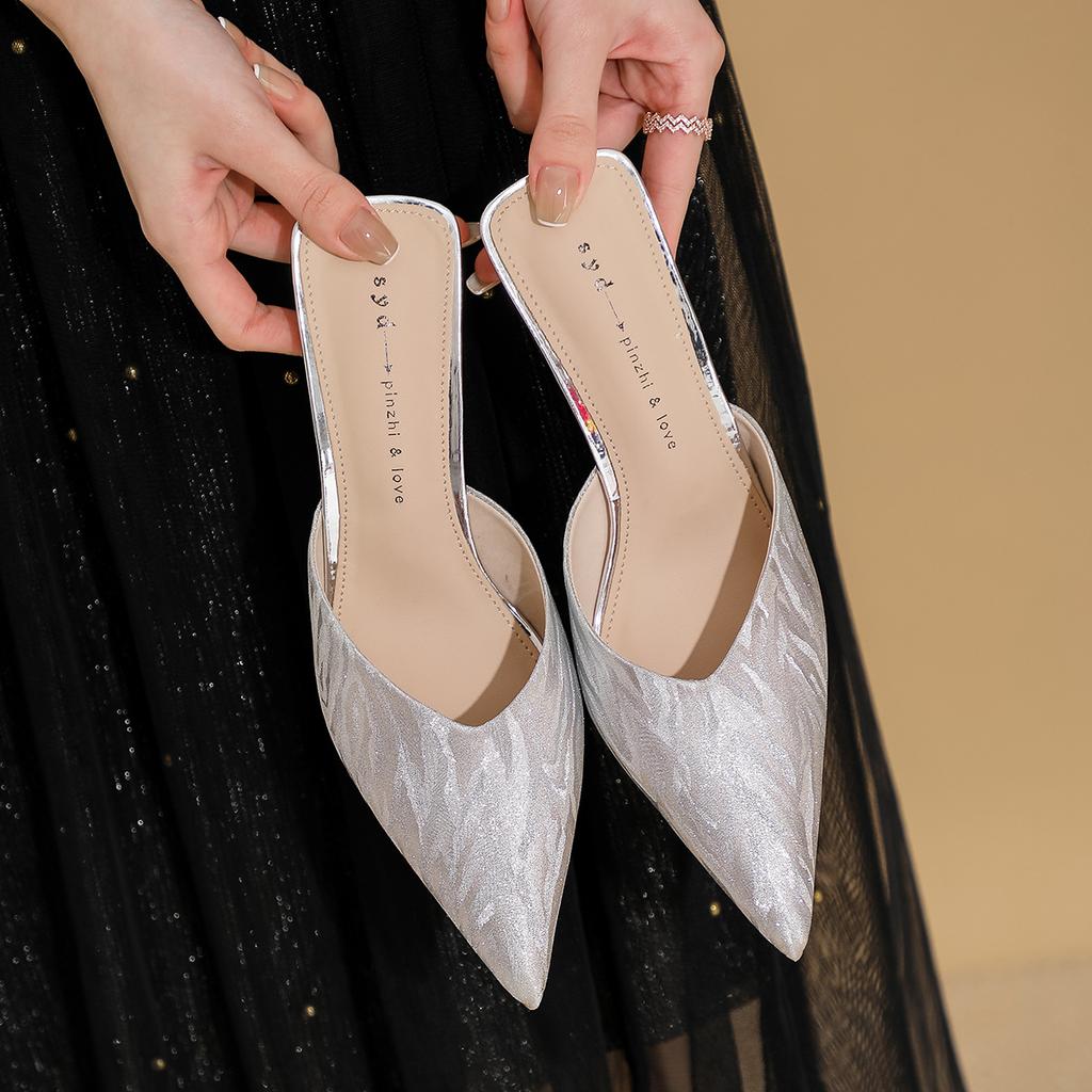 Летние новые универсальные полутуфли, сумка, головные сандалии, туфли на высоком каблуке, женская мода, тонкий каблук, остроносые