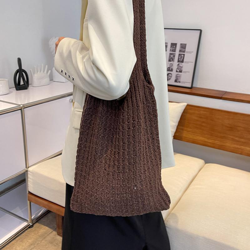 Пляжные сумки Женская сумка через плечо Вязаная крючком сумка Дизайнерская вязаная сумка-шоппер с полой ручкой сверху