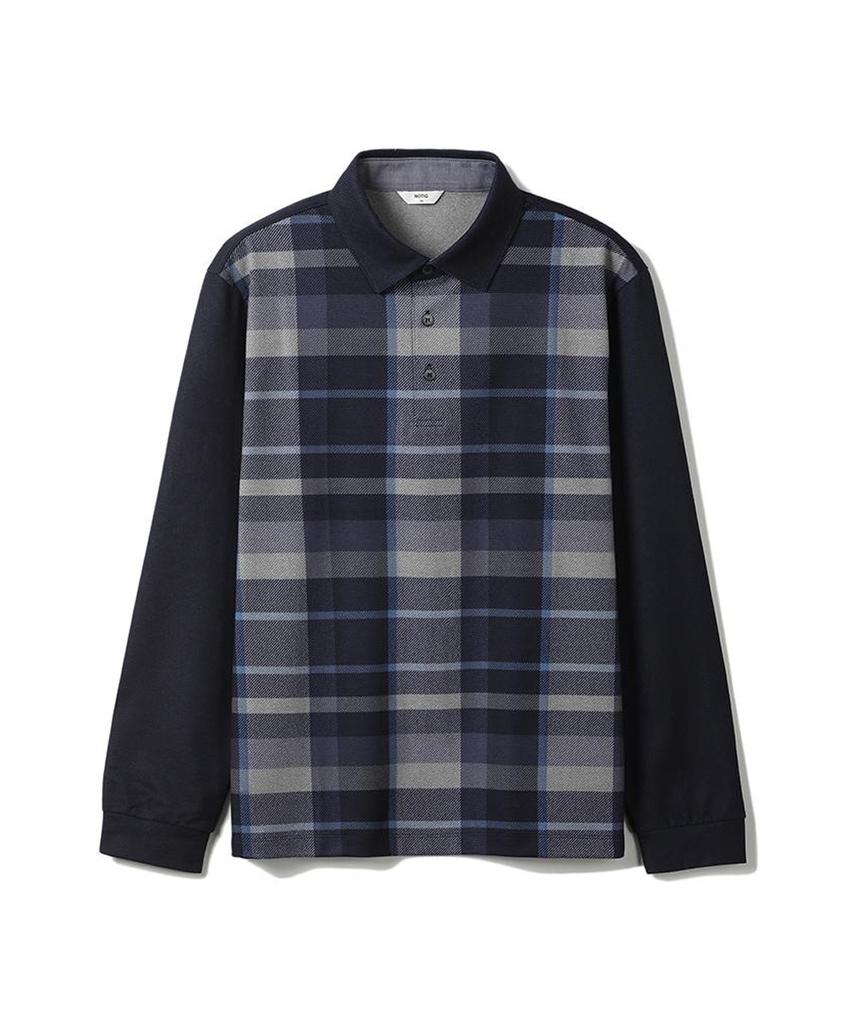 NOTIG Polyester Blend Check Print Collared T-Shirt Navy_Oka1T1Tl102N1