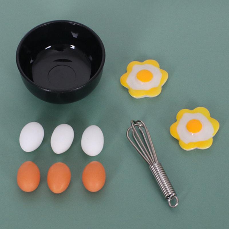 10Pcs/Set Dollhouse Miniature Simulation Mini Bowl Egg Fryer Egg Beater Food Modle Diy Doll House Accessories Furniture Decor