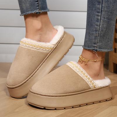 Зима 2025 Новые Кашемировые Теплые Толстая Подошва Без Каблука Закрытые Полумопы Кашемировые Теплые Угги Обувь Тапочки Обувь для Женщин