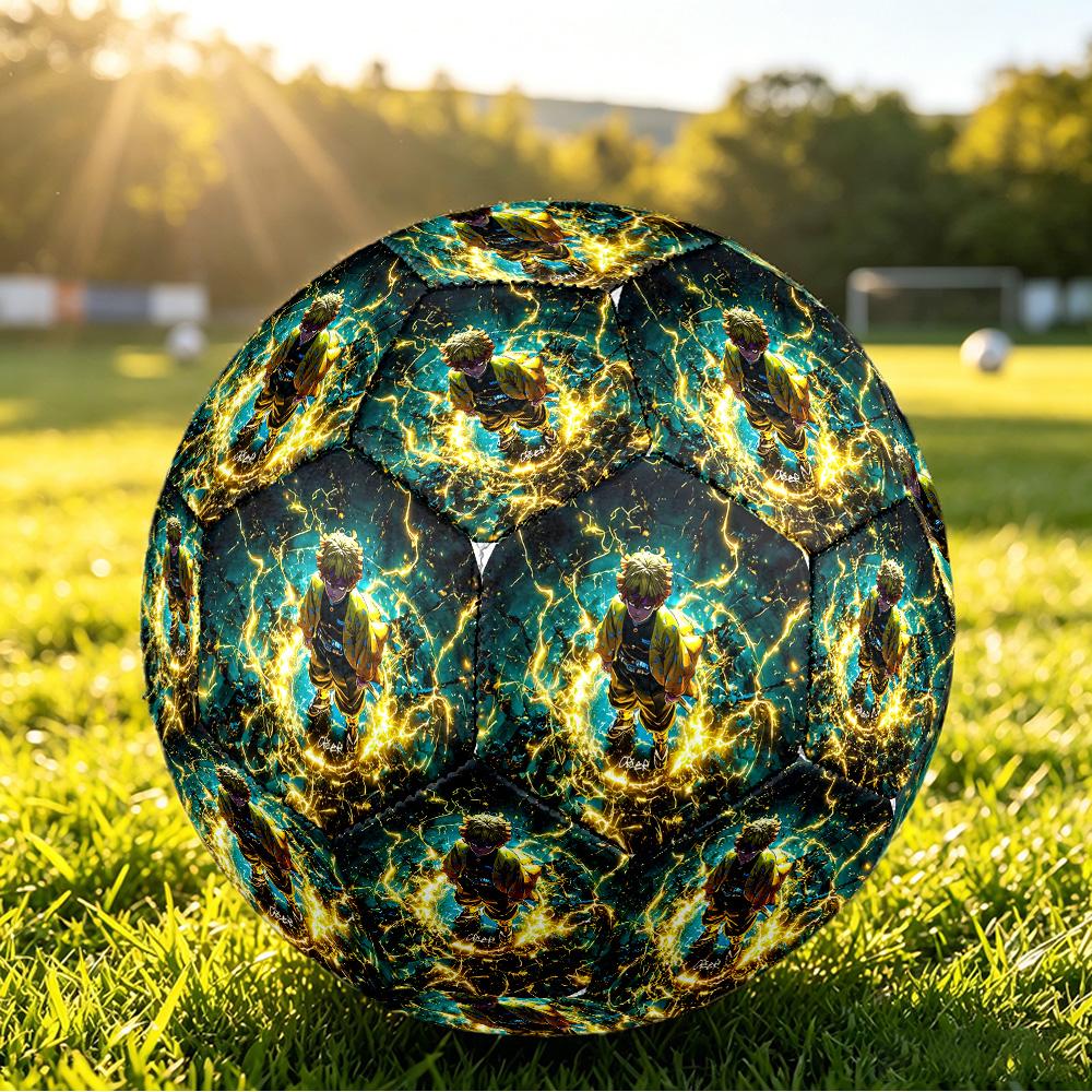 Agatsuma Zenitsu Printed Size 5 Standard Football, Waterproof PU Training Soccer Ball for Outdoor Sports