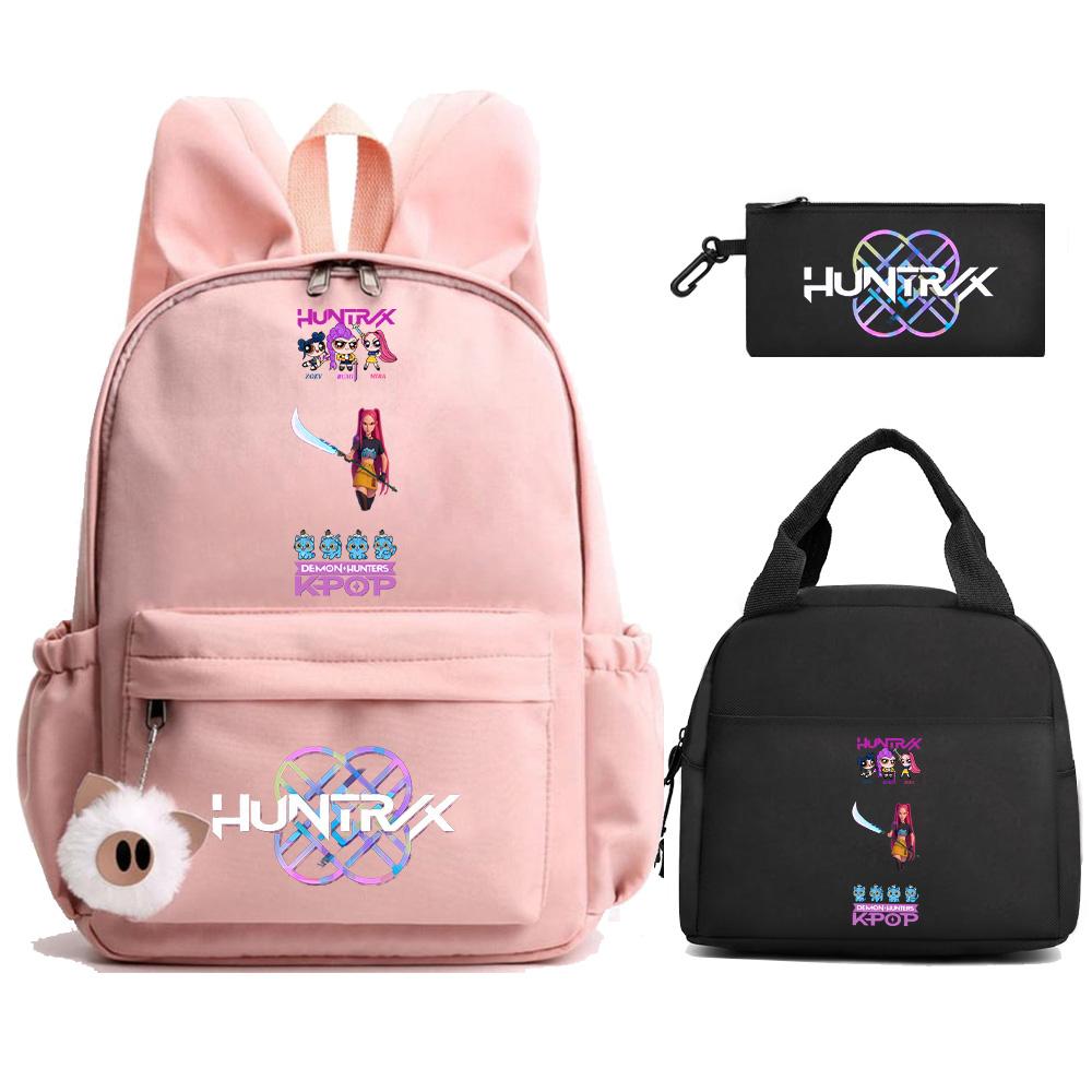 Cartoon Demon Hunters Printed Backpack Lunch Bag Pencil Case for Children Student Schoolbag Girl Kid Gift Women Travel Bag