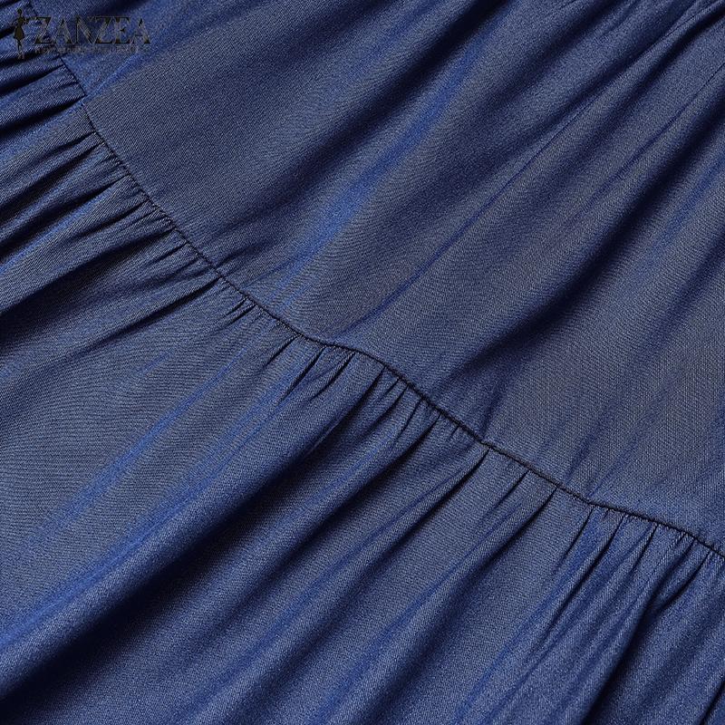 ZANZEA Женское повседневное платье с круглым вырезом и длинным рукавом