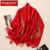 Women's 100% Wool Embroidered Warm Shawl Scarf