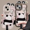 Textured Panda Doll Lanyard for Apple 14 Mobile Case 15plus Cute Pendant 13pro Double Bracket Ins