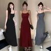 Summer Hot Girl Elastic Fabric Strap Dress Women's Sleeveless Slim Sexy Off Shoulder Solid Color Suspender Dress