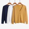 Весна Осень V-образный вырез эластичные пальто Вязаные кашемировые кардиганы Женские кардиганы Свитер Однотонные однобортные женские свитера