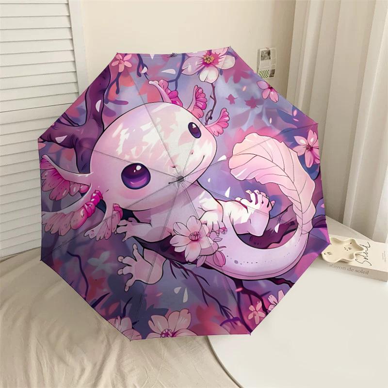 1PC Axolotl Sakura Automatic Open/Close Umbrella with Windproof, 8-Rib Sturdy Canopy, Durable Ribs, Fashionable Design, Outdoor Accessory, Fun Prin, H