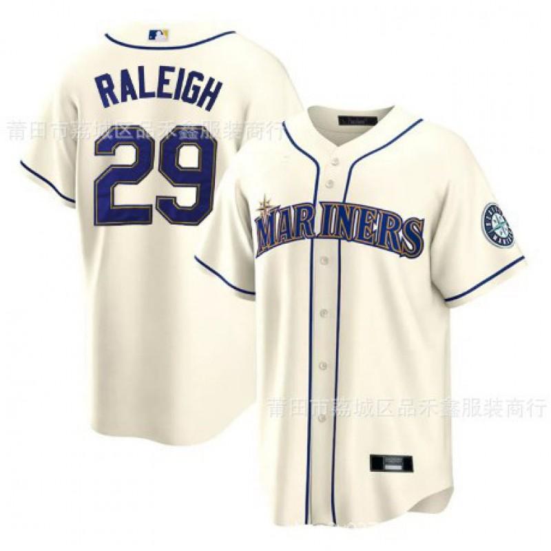 Mens Seattle Mariners 29 Raleigh Embroidered Baseball Jersey Cotton Sportswear Unisex Fan Apparel