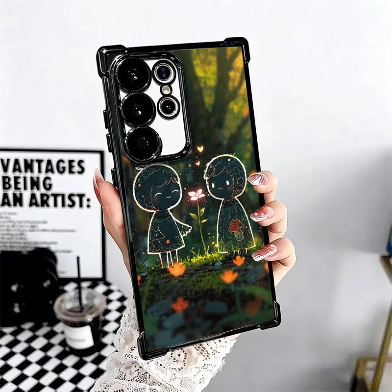 Nature Cute Child Painting Style Plating Phone Case For Samsung Galaxy S24 S25 FE S26 Edge S23 Ultra S22 S21 Plus S20 Anti-Fall