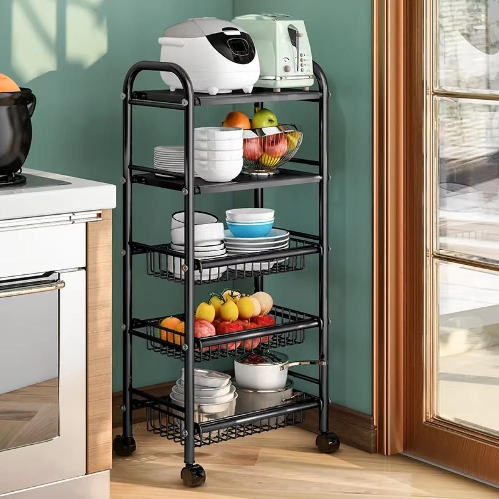 Kitchen Storage Rack Floor Standing Storage Rack with Wheel Microwave Shelf Cart Multifunctional Microwave Oven Vegetable Basket