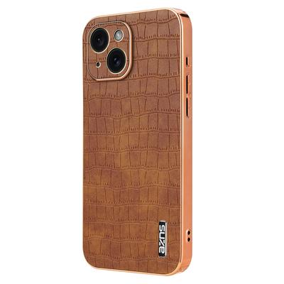 AZNS Чехол для iPhone 15 Plus Электроокрашенный каркас Кожаная задняя крышка Узор крокодила