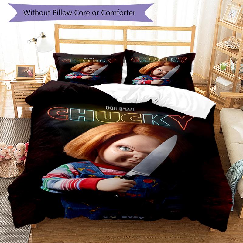 3pcs Chucky Bedding Set Duvet Cover Closure Includes 1 Duvet Cover & 2 Pillowcases, Soft and Comfortable for All Seasons.