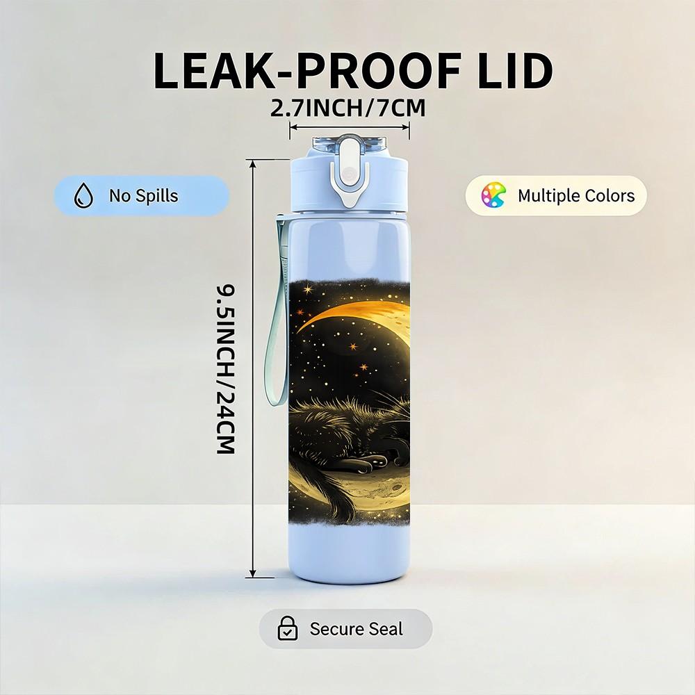 1PC Dark Moon Star Night Sky Print 750ml Color Plastic Sports Water Bottle Leakproof Flip Straw Lid Suitable for Sports Office Home Use