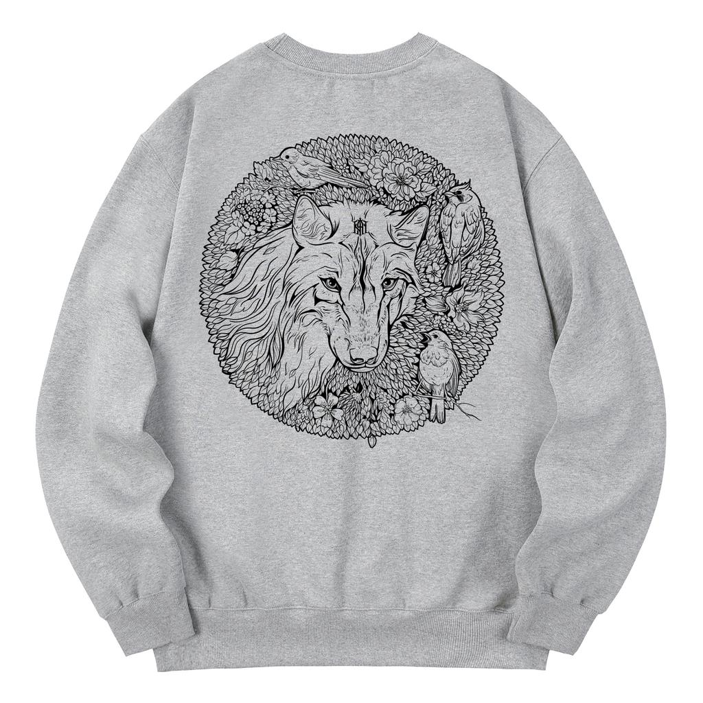 KAN6312 Kmg0140 White Wolf Fleece-Lined Sweatshirt - Gray