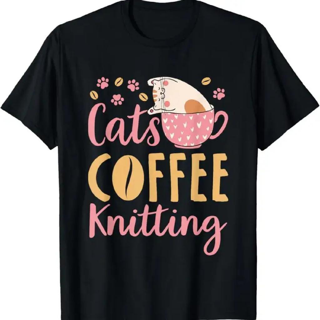 Cats Coffee Knitting Cat Lover Knitter T Shirt