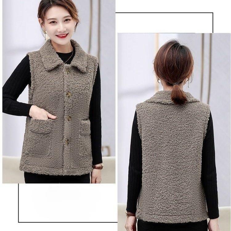 Cardigan Women Woolen Thicken Waistcoats Spring Autumn V Neck Loose Insert Velvet Vests Student Top Sleeveless Coat