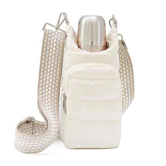 Сумка для бутылки с водой из хлопка с регулируемым ремешком, двумя карманами на молнии, водонепроницаемая, для улицы