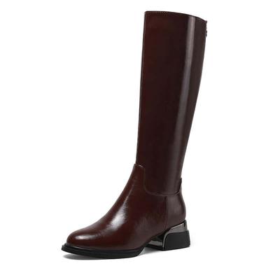 Осенне-зимние ботинки из коровьей кожи на толстом среднем каблуке, большой размер 45, размер 44, размер 46, женские теплые сапоги до колена