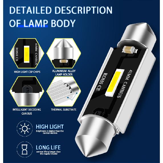 2PCS C5W C10W Super Bright CSP LED Bulbs Festoon 31mm 36mm 39mm 41mm Car Reading Dome Light No Error Auto License Plate Lamp Bulbs 7