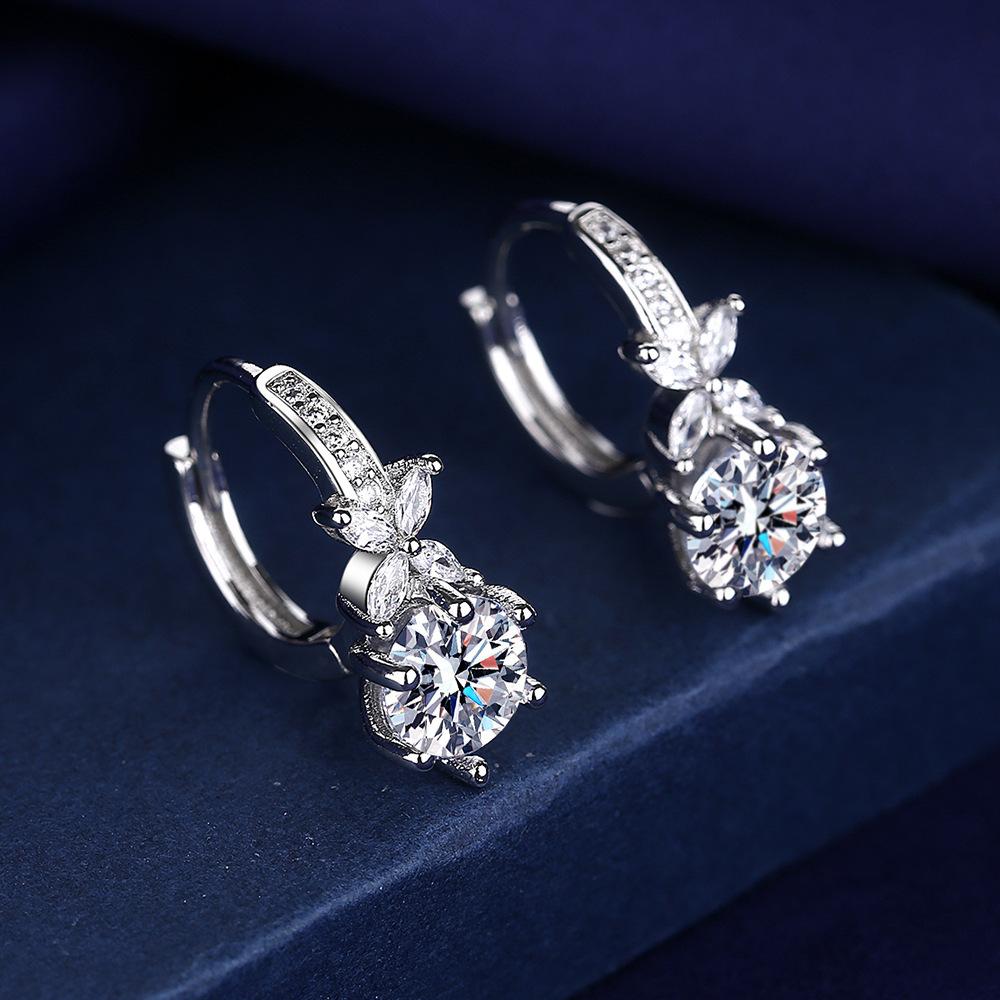 925 Silver Women Hoop Earrings Fashion Pendientes Gift for Female Girl Sparkling Pave CZ U Heart Shape Star Moon Earring E1258