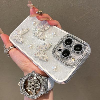 Блестящий глиттерный жемчужный силиконовый чехол-бабочка для iPhone 16 15 14 13 12 11 Pro Max Plus Роскошный защитный противоударный чехол