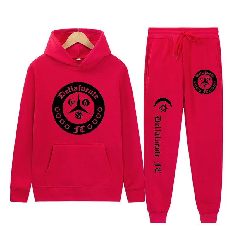 Dellafuente толстовки + брюки комплекты из 2 предметов мужские модные толстовки с буквенным принтом и графическим принтом бегун повседневный пуловер с капюшоном спортивные штаны
