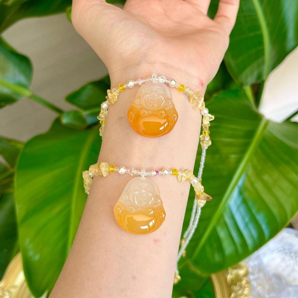 Натуральное агатовое ожерелье с желтком халцедона, листом Будды Гуаньинь и цепочкой-свитером с пряжкой безопасности