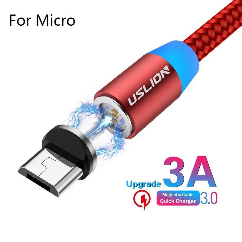 USLION 3A Магнитный USB-кабель для iPhone Кабель Micro USB Type C Магнитное зарядное устройство для быстрой зарядки Кабель Micro USB