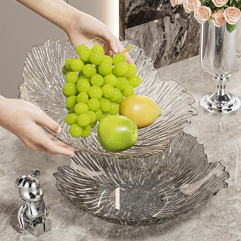 Прозрачная фруктовница и тарелка для закусок на высокой ножке: Современный дизайн в стиле легкой роскоши для журнальных столиков в гостиную.