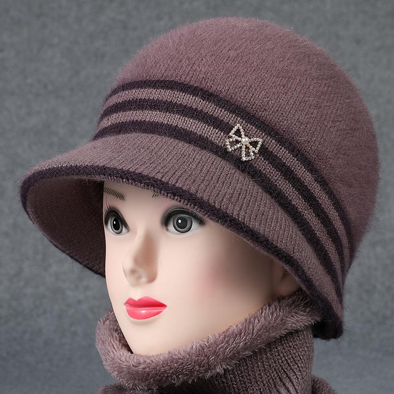 Утолщенная плюшевая теплая рыбацкая шапка для среднего и пожилого возраста, шерстяная шапка с кроличьим волосом, вязаная шапка-горшок, женская осенне-зимняя шапка