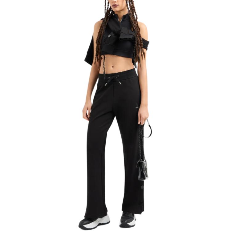 Armani Exchange Ss24 Однотонные Повседневные Брюки с Принтом Логотипа и Завязками Средней Посадки Прямого Кроя Женские Брюки Черный 3DYP81-YJFMZ-1200
